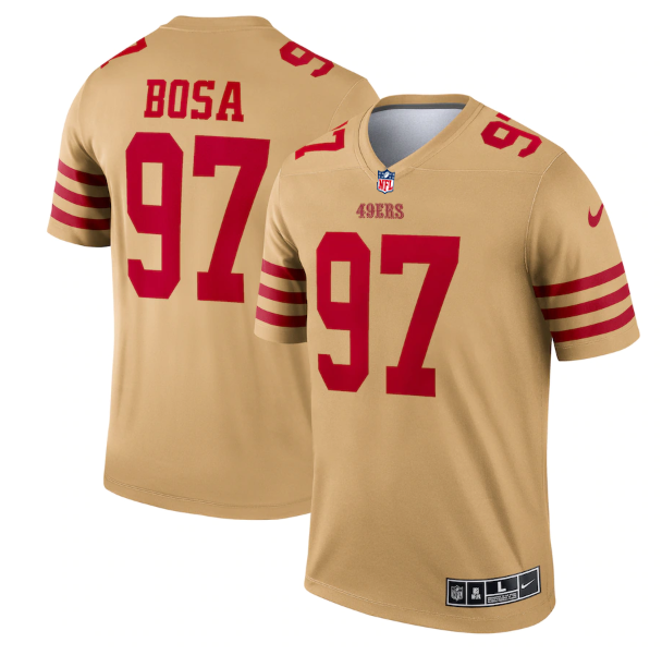 Men's San Francisco 49ers #97 Nick Bosa 2022 New Gold Inverted Legend Stitched Football Jersey